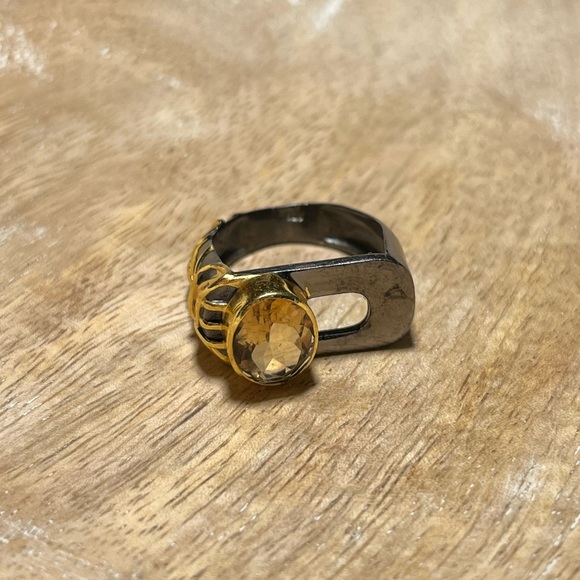 NWOT Black Rhodium 925 Sterling Silver Citrine Crystal Statement Ring - Picture 5 of 16